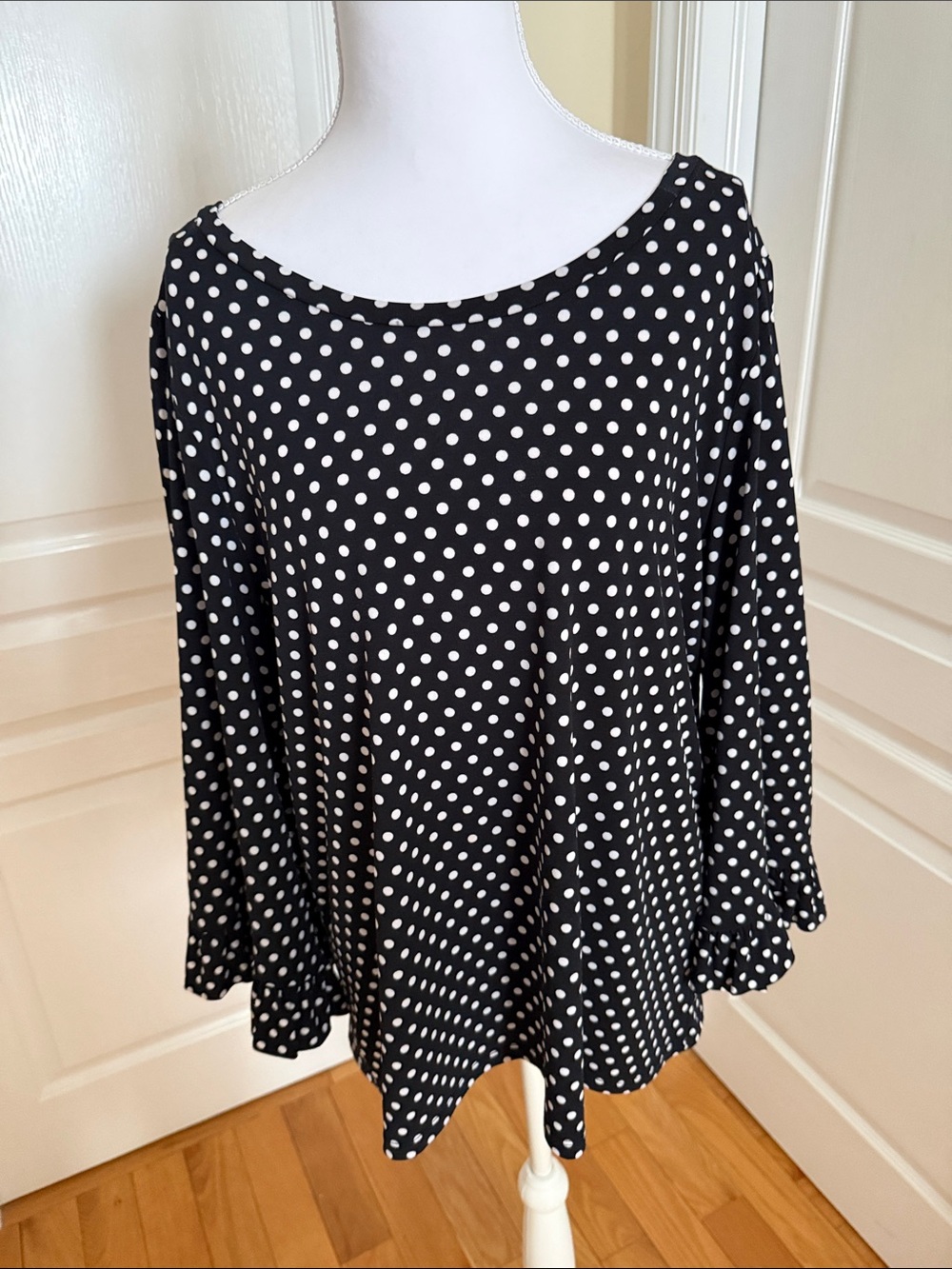 Michael Kors Black & White Polka Dot Long Sleeve Top